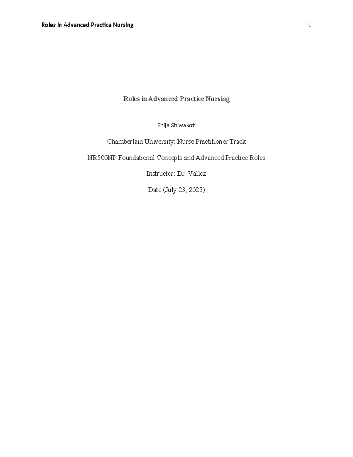 NR500NP: Understanding APRN Roles in Advanced Practice Nursing - Studocu