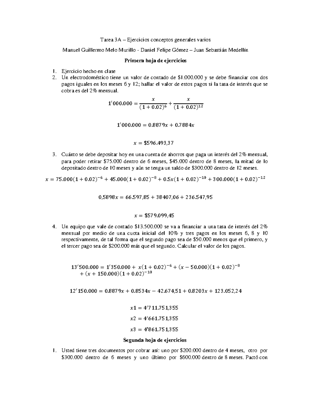 Tarea 3A - Ejercicios de Interés Compuesto y Finanzas - Studocu