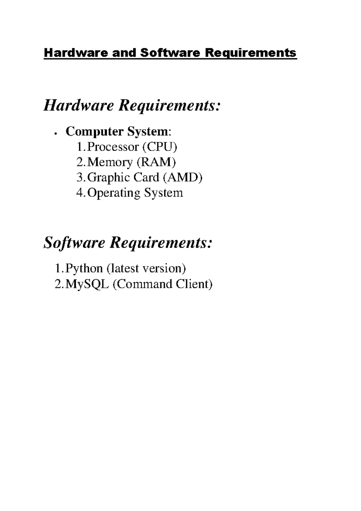 FOR Bohra - hrey - Hardware and Software Requirements Hardware ...