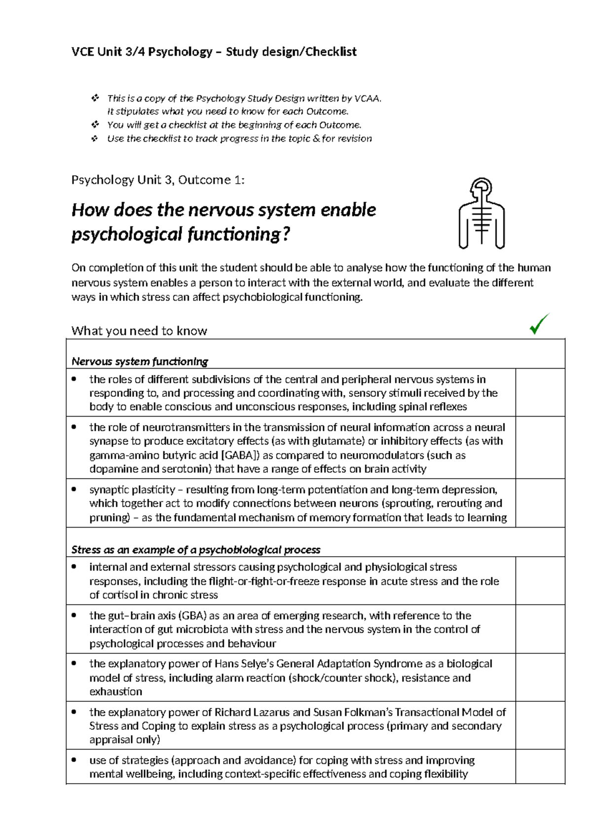 U 3 4 Study Design checklist - VCE Unit 3/4 Psychology – Study design ...