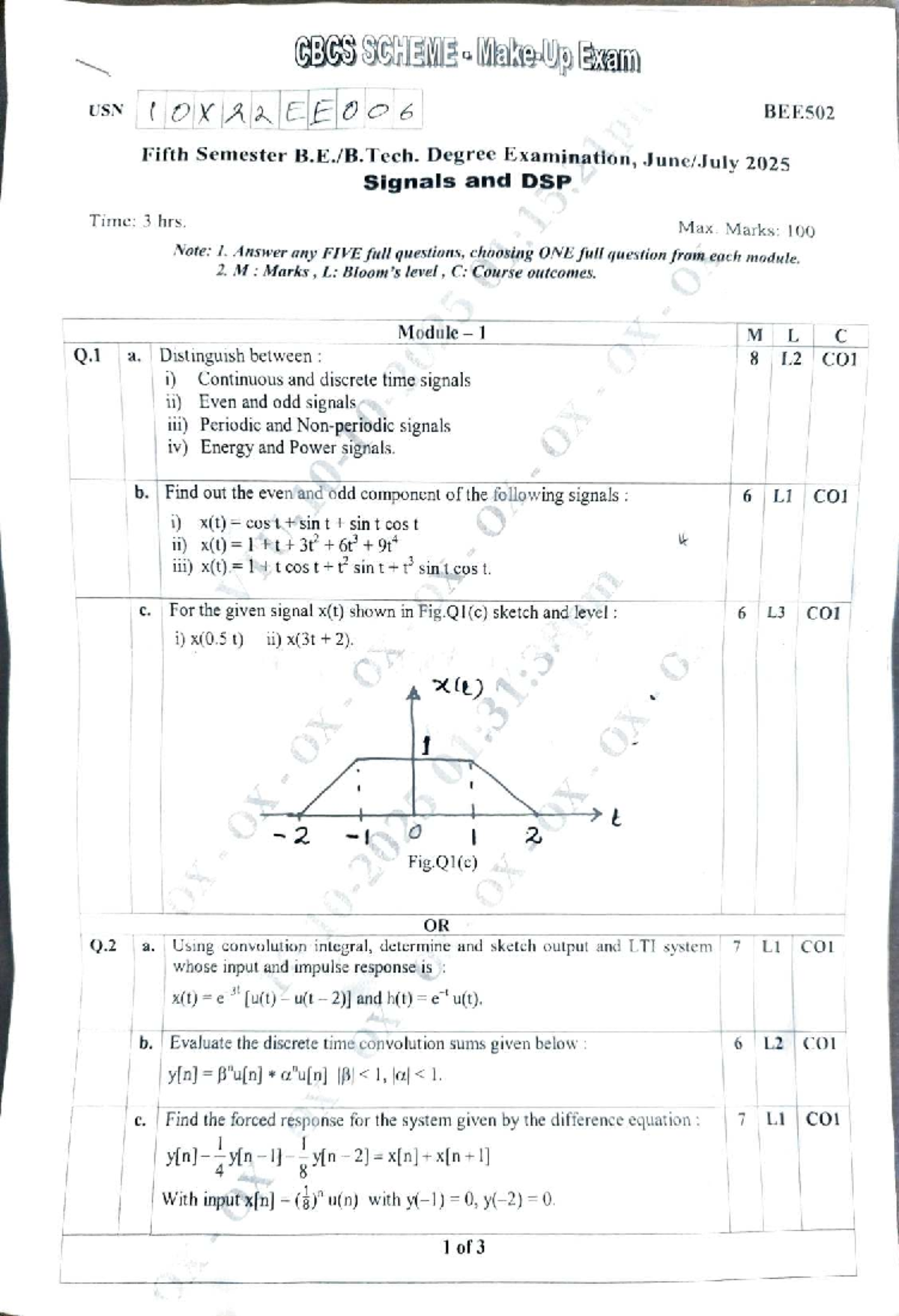 BEE502 Makeup Exam: Signals and DSP (Fifth Sem, 2025) - Studocu