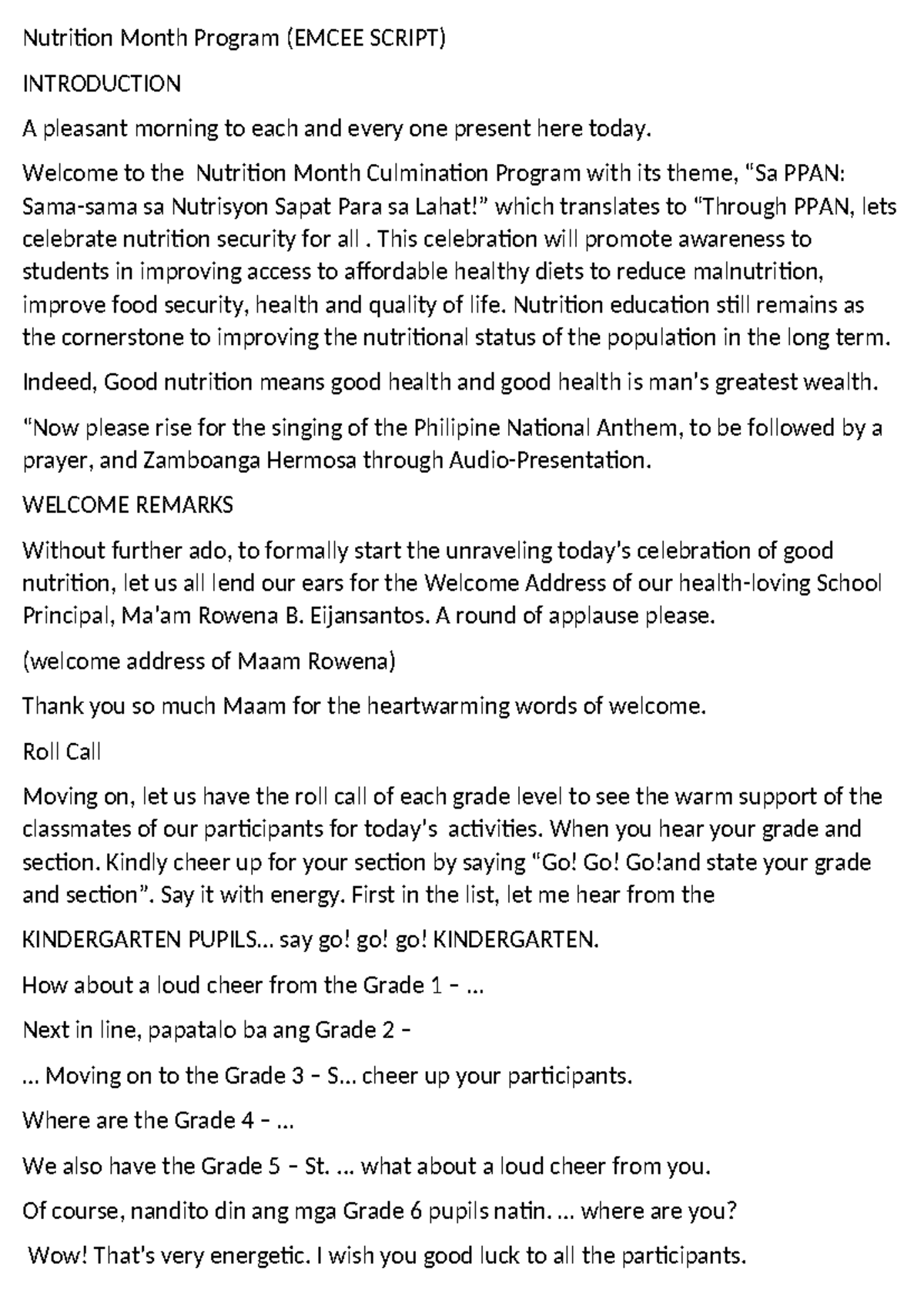 Nutrition Month Program Script (EMCEE SCRIPT) - Studocu