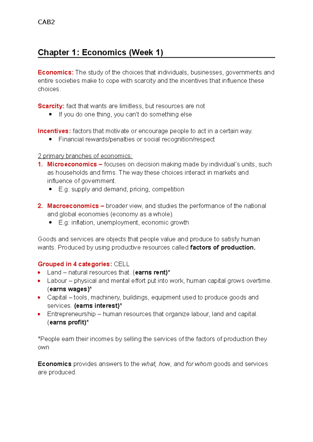 CAB2 Economics Overview: Key Concepts and GDP Insights (Week 1-4 ...