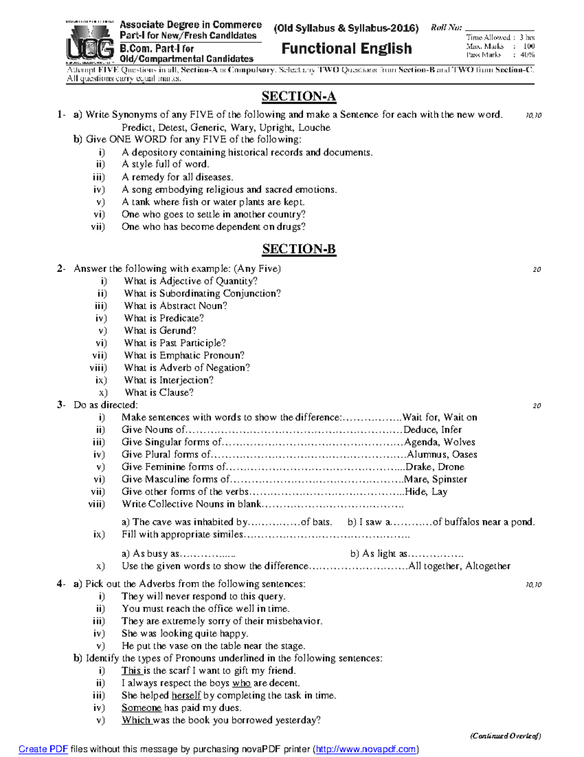 Functional English: Vocabulary and Grammar Exercises - Studocu