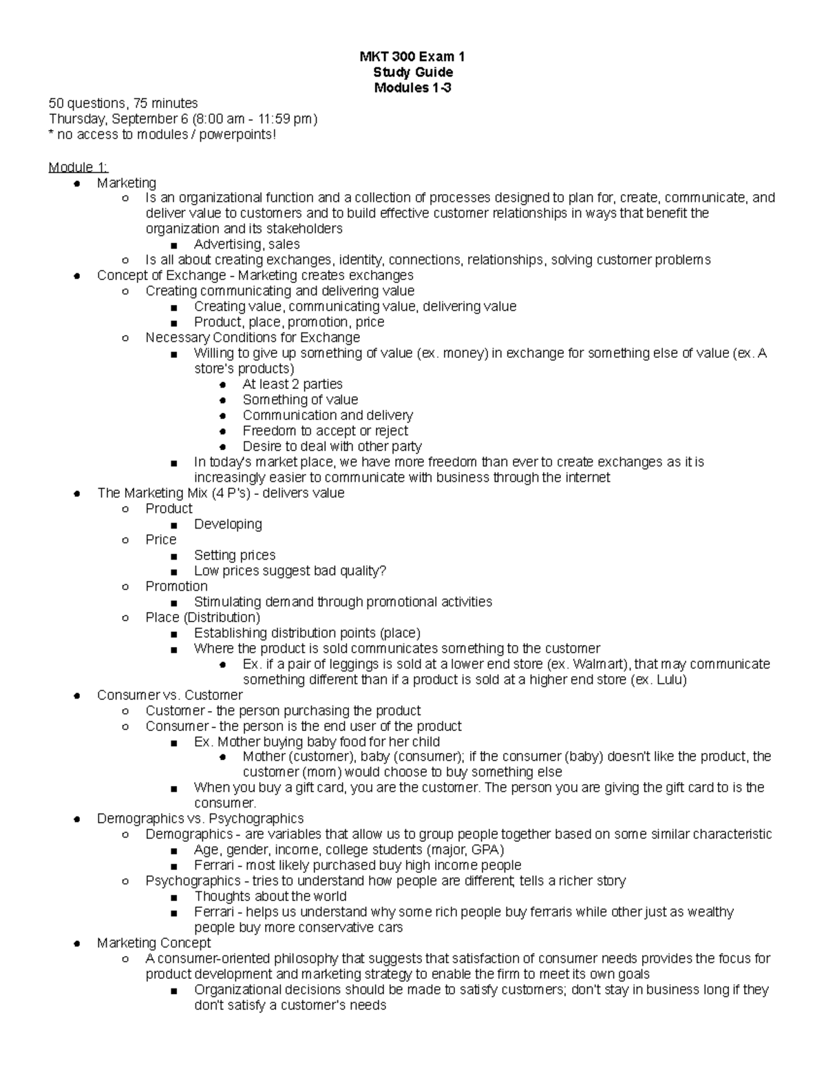 MKT300 Exam 1 Study Guide: Key Concepts from Modules 1-2 - Studocu