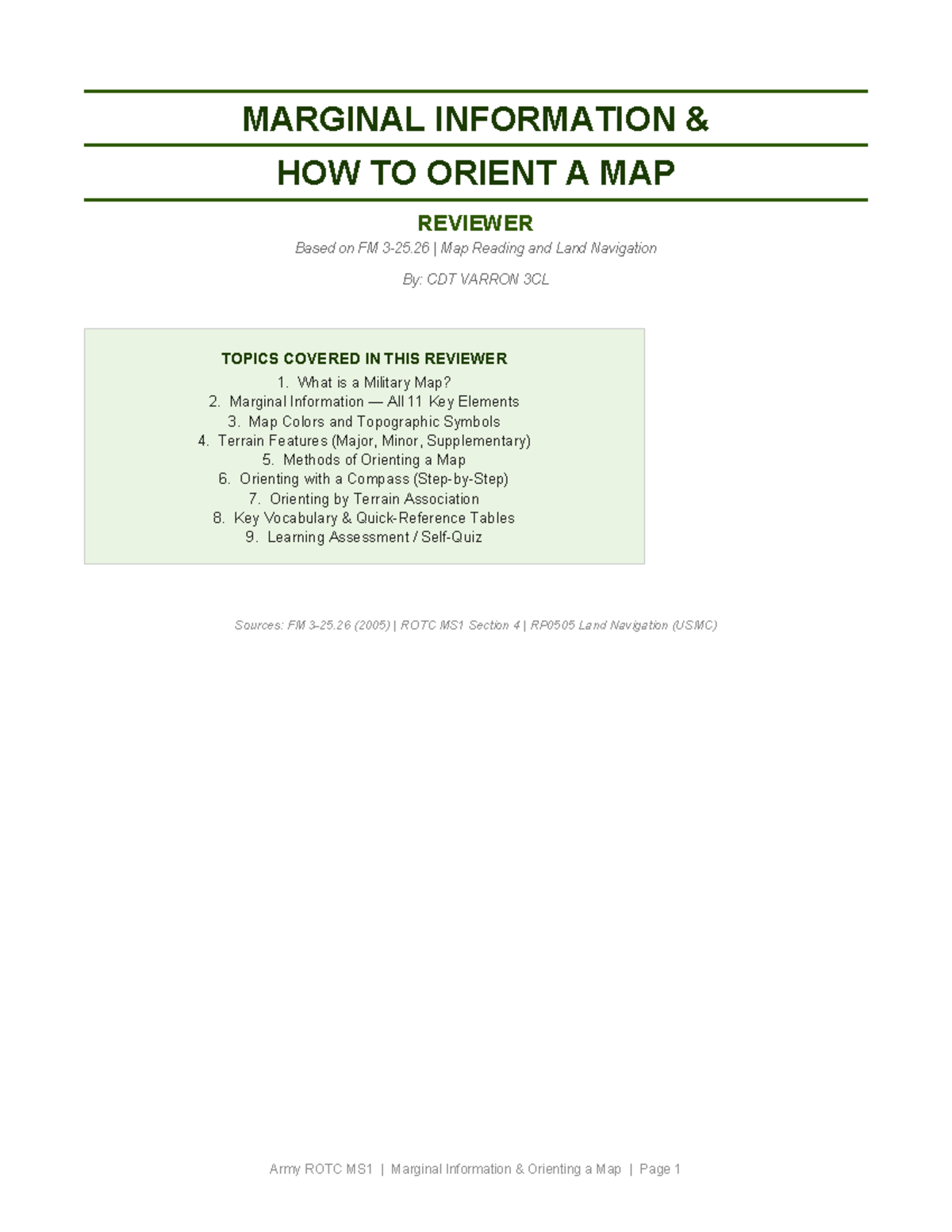 Army ROTC MS1 Marginal Information: Map Orientation and Navigation ...