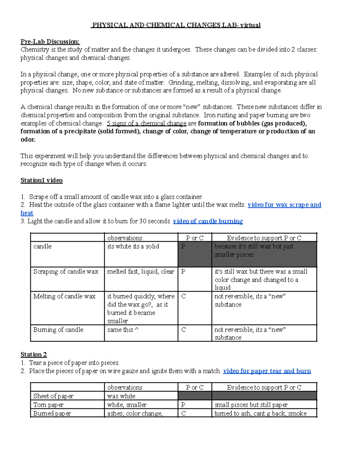 Physical and Chemical Changes Virtual Lab for Chemistry Course - Studocu