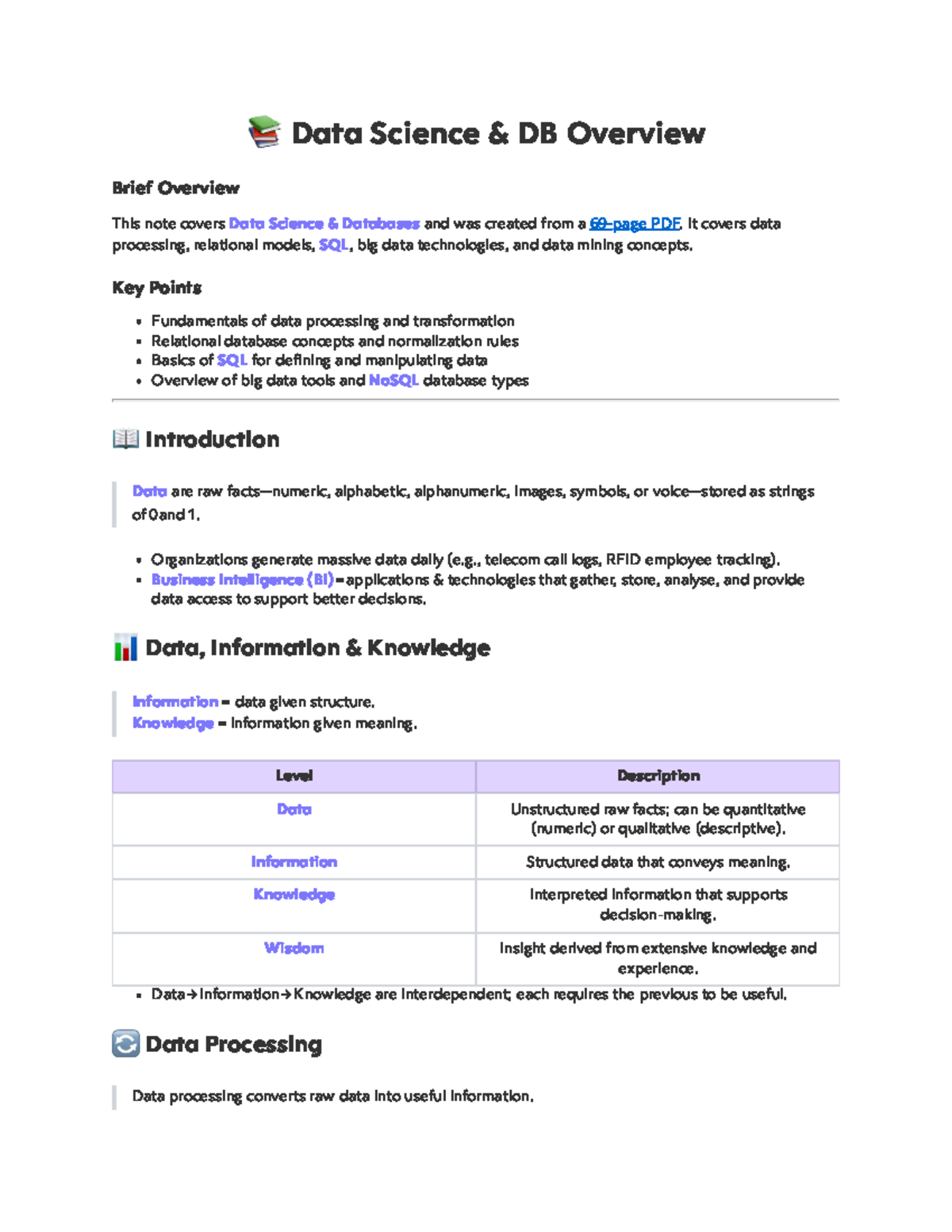 Data Science DB Overview: Key Concepts and Technologies (DSC 449) - Studocu