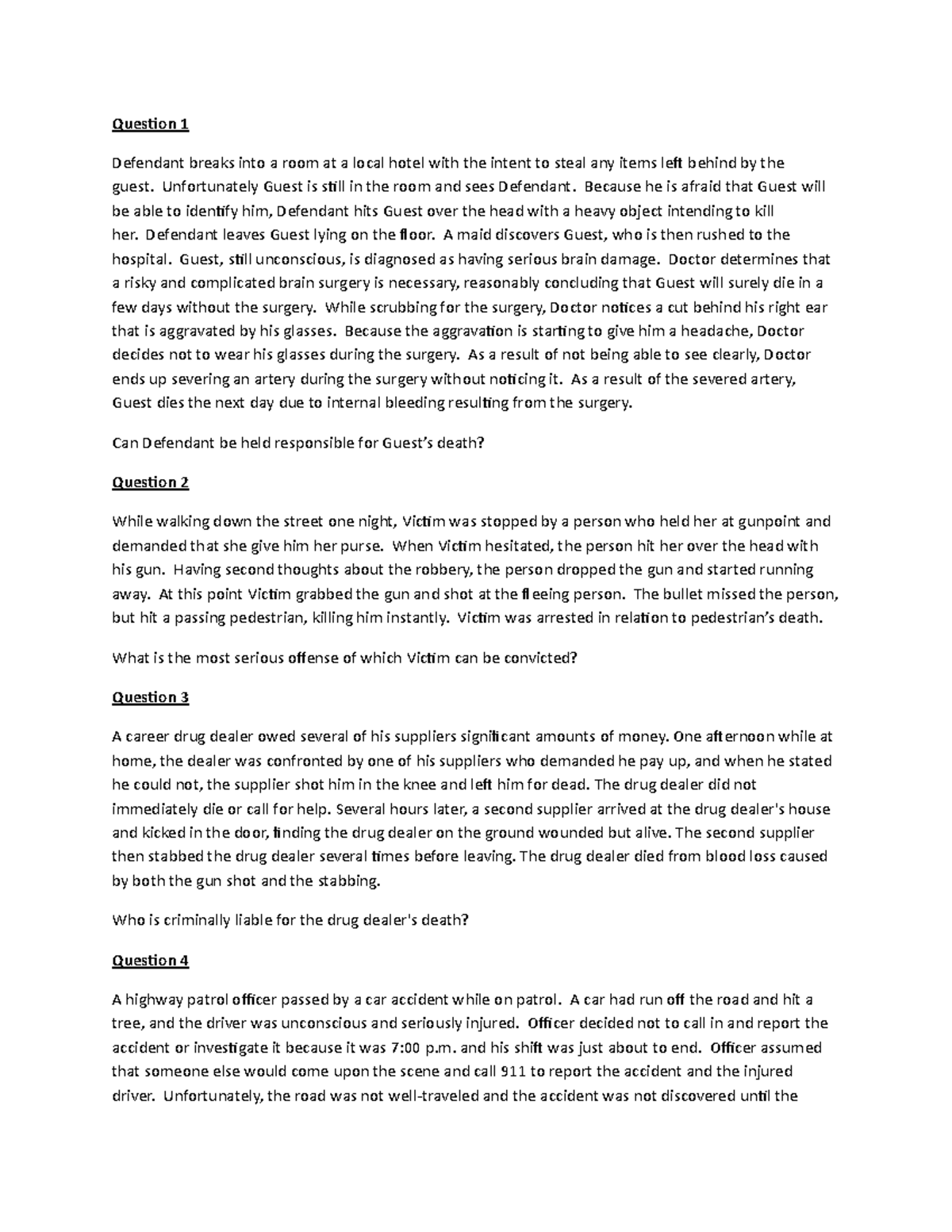 Midterm Review: Criminal Liability Fact Patterns (CRIM 101) - Studocu
