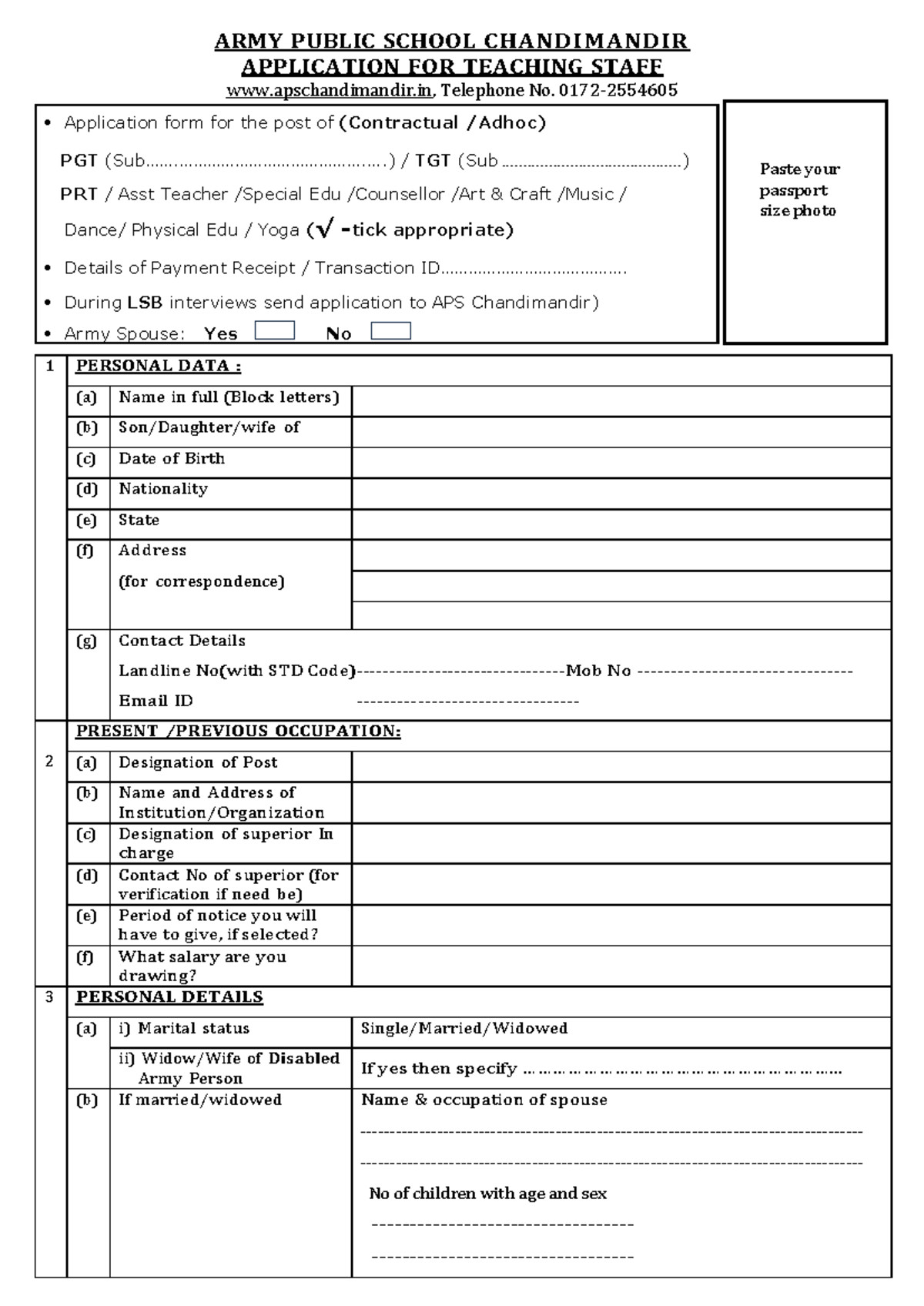 Application Form for Teaching Staff 2024-25 (CSB LSB Adhoc) - Studocu