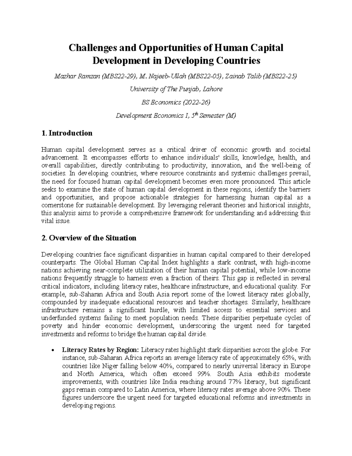 Human Capital Development Challenges & Opportunities in Developing ...