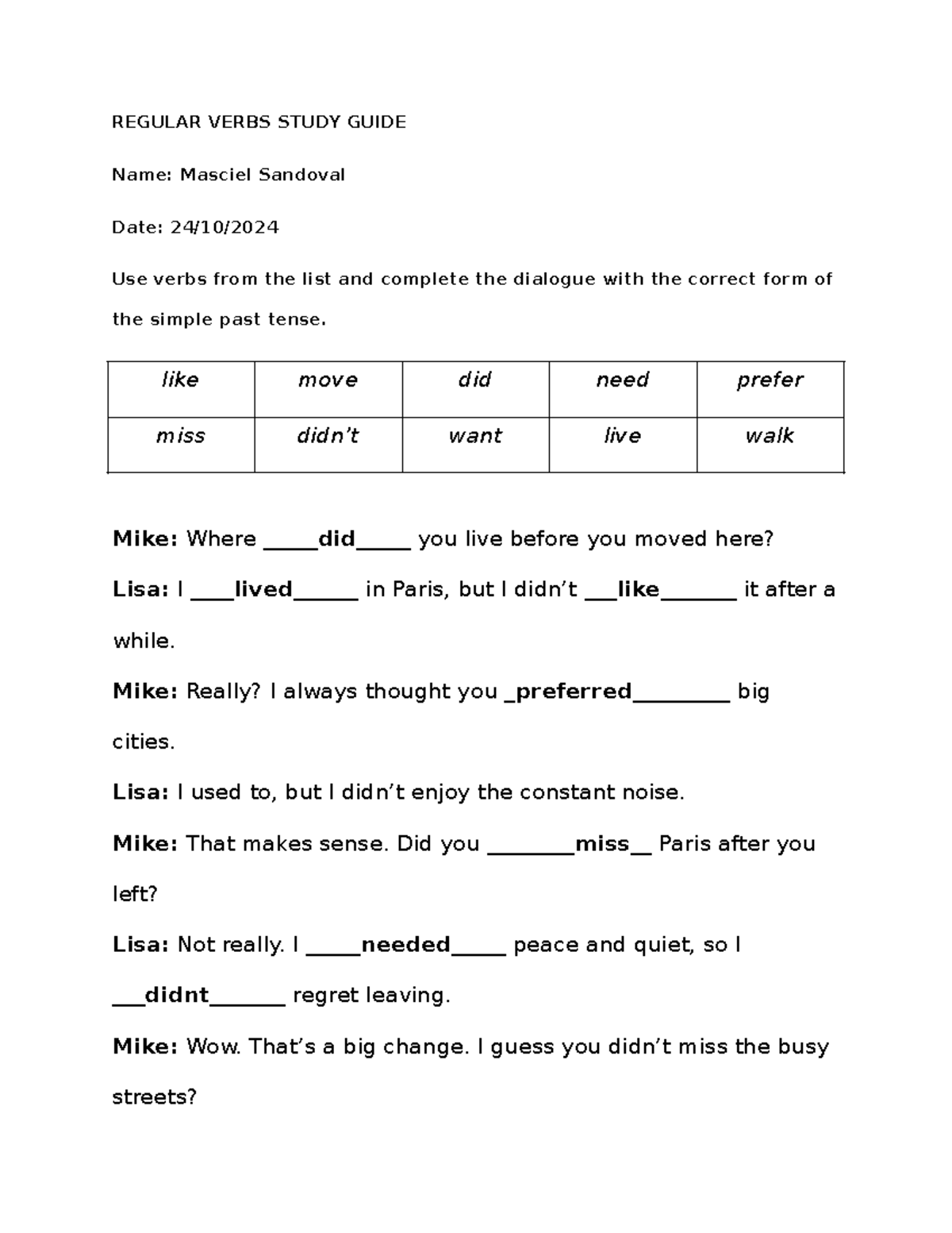 INU2101 Regular Verbs Study Guide FILE 11A - REGULAR VERBS STUDY GUIDE ...