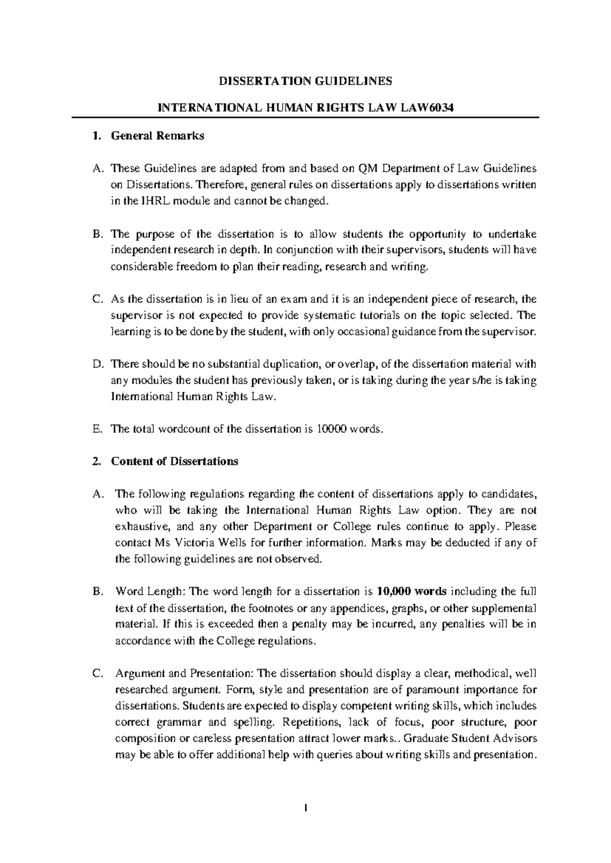 Dissertation Guidelines International Human Rights LAW 2022-23 ...