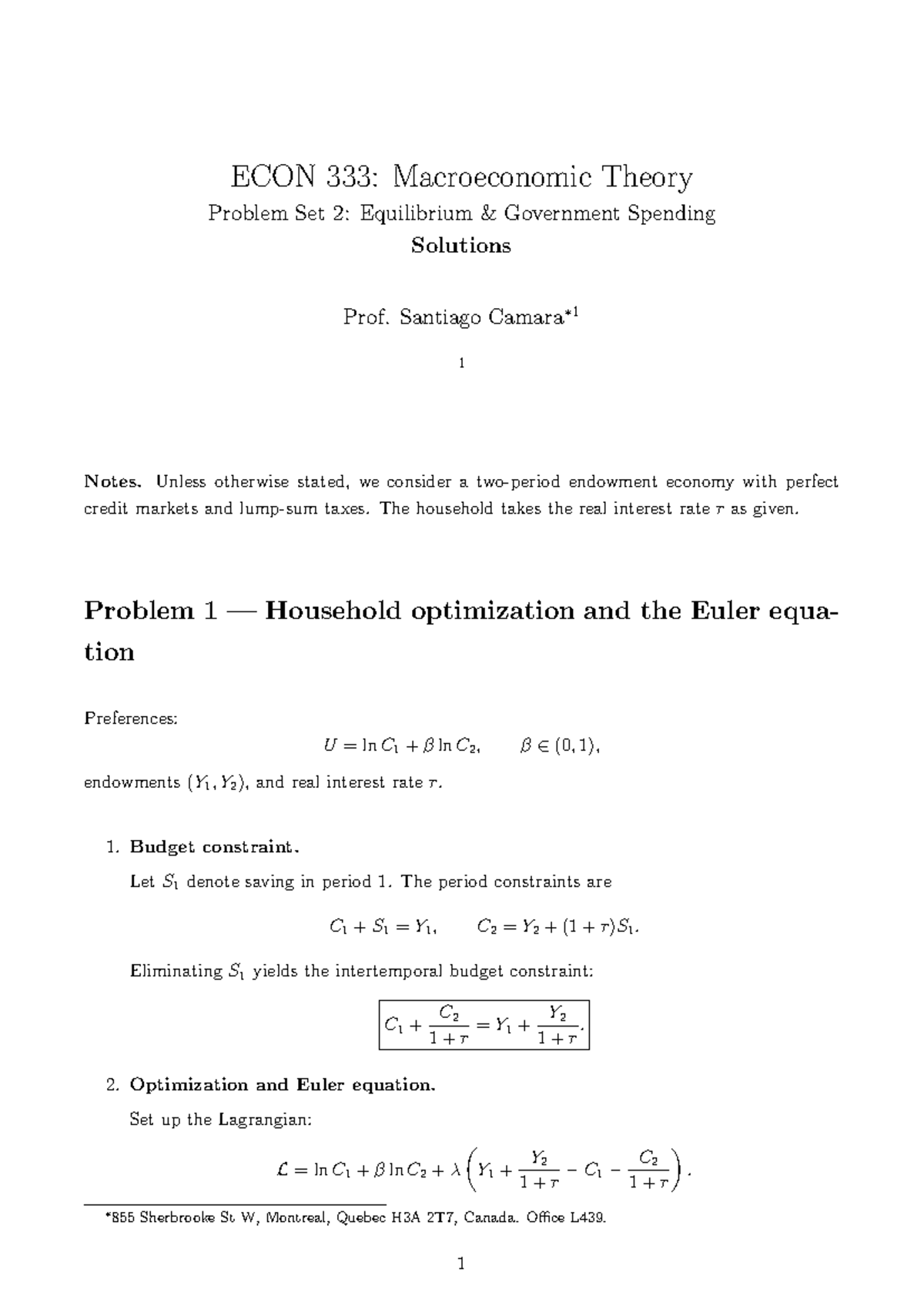 ECON 202 Macroeconomic Theory Problem Set 2 Solutions - Winter 2026 ...