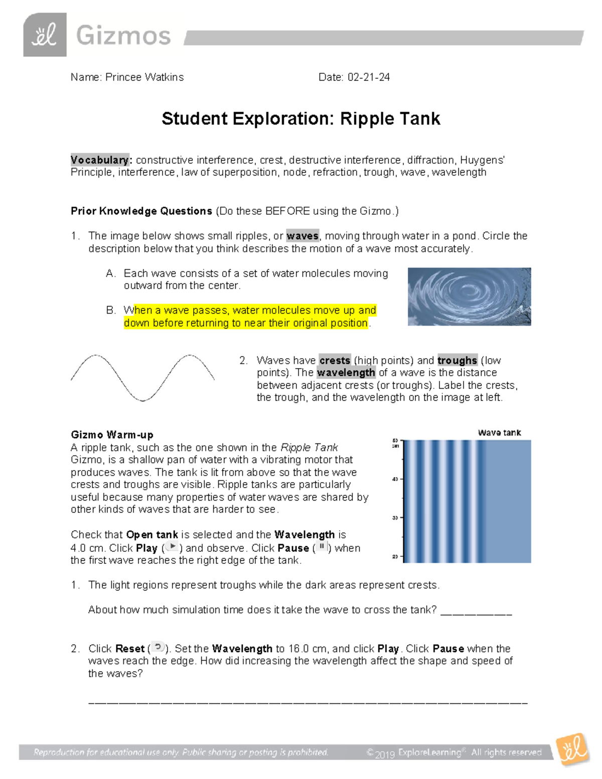 Ripple Tank Exploration: Concepts of Wave Motion and Behavior - Studocu