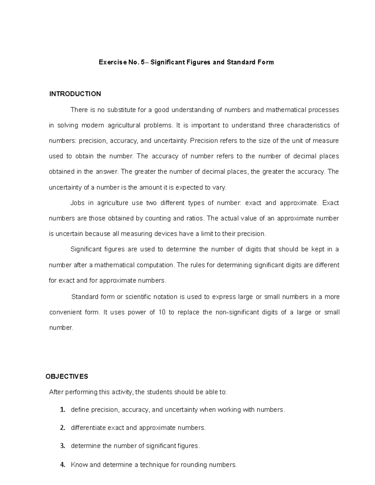 Significant Figures & Standard Form Exercises for T7 - Studocu