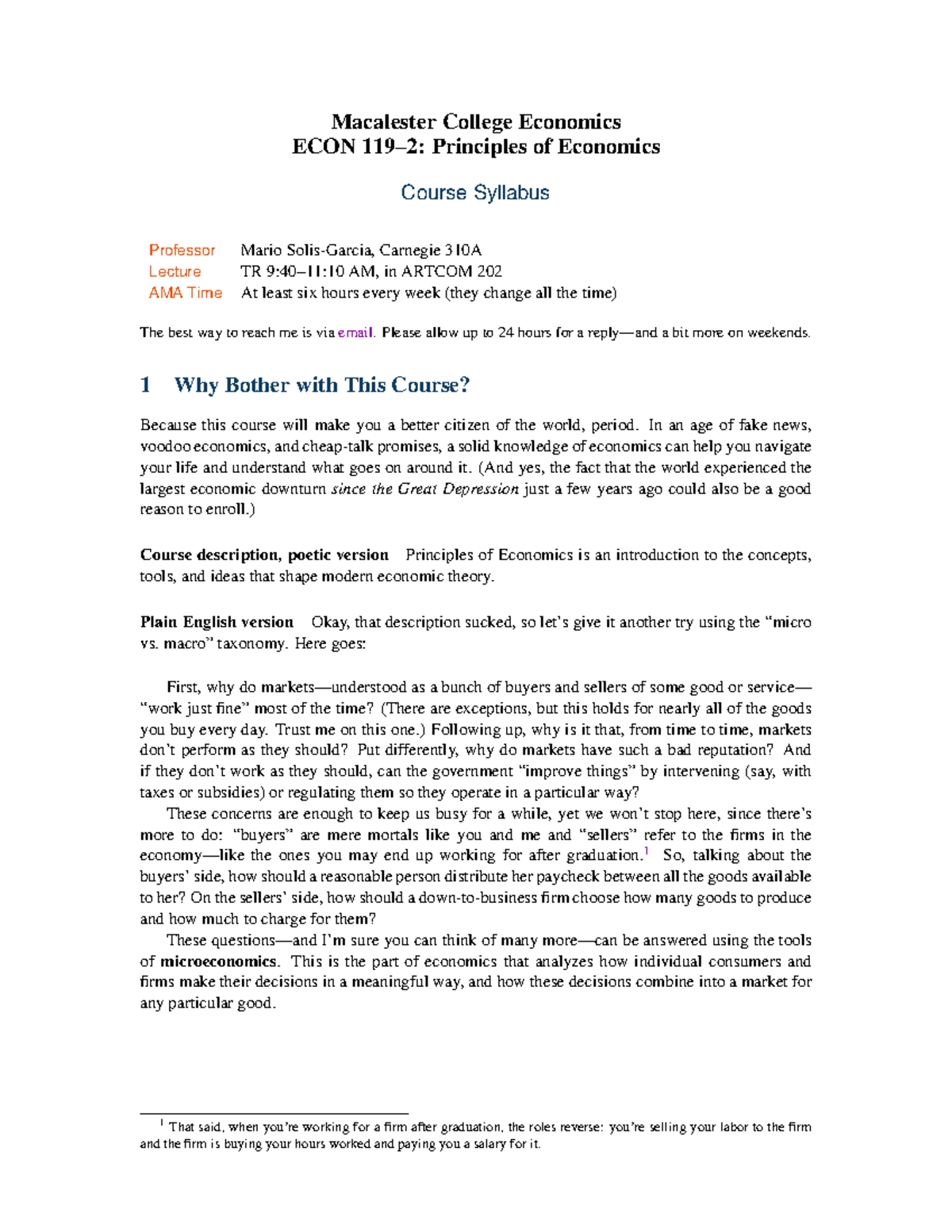 ECON 101 Principles of Economics Course Syllabus - Fall 2025 - Studocu