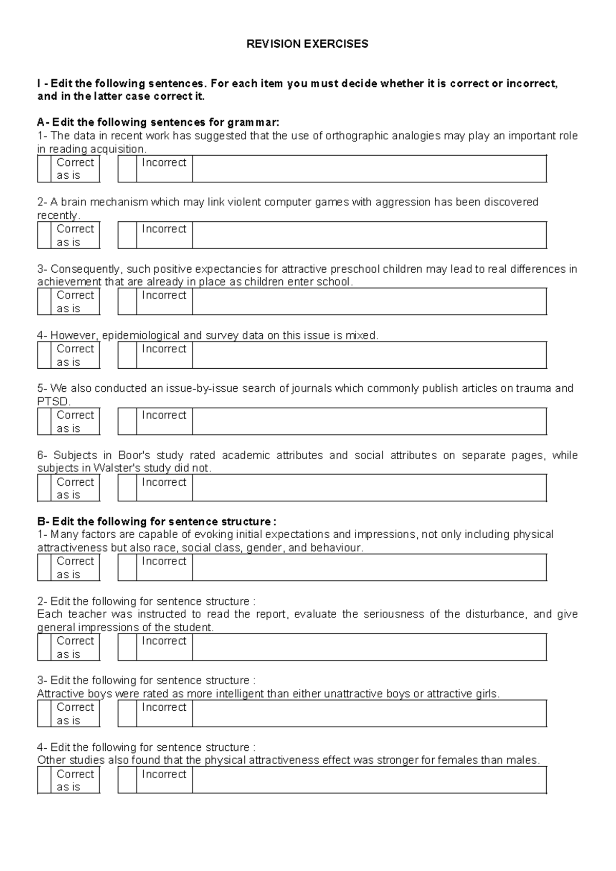 Revision Exercises I: Grammar and Structure Edits - Studocu
