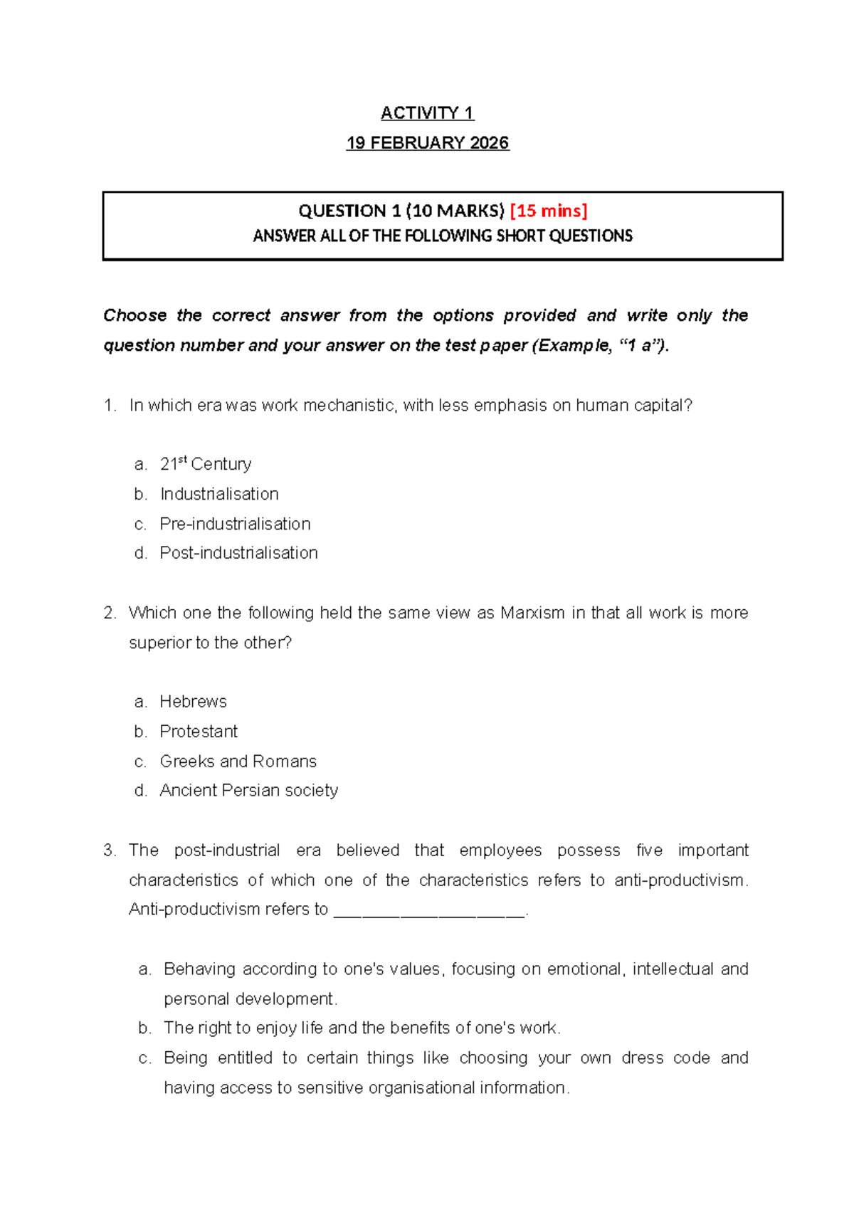 Activity 1: Short Questions & Case Study Analysis (2026) - Studocu