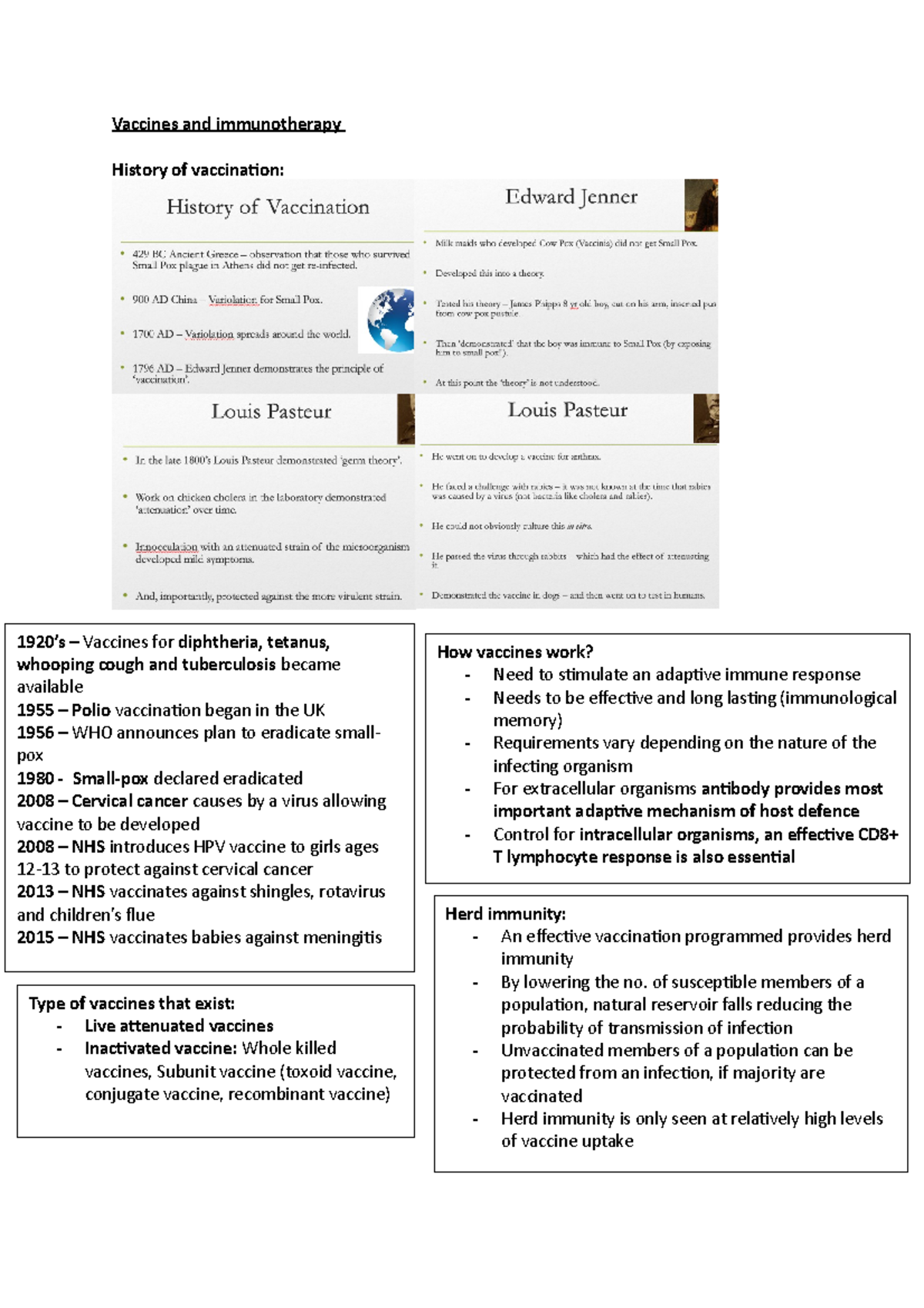 Vaccines - Lecture notes 8 - Vaccines and immunotherapy History of ...