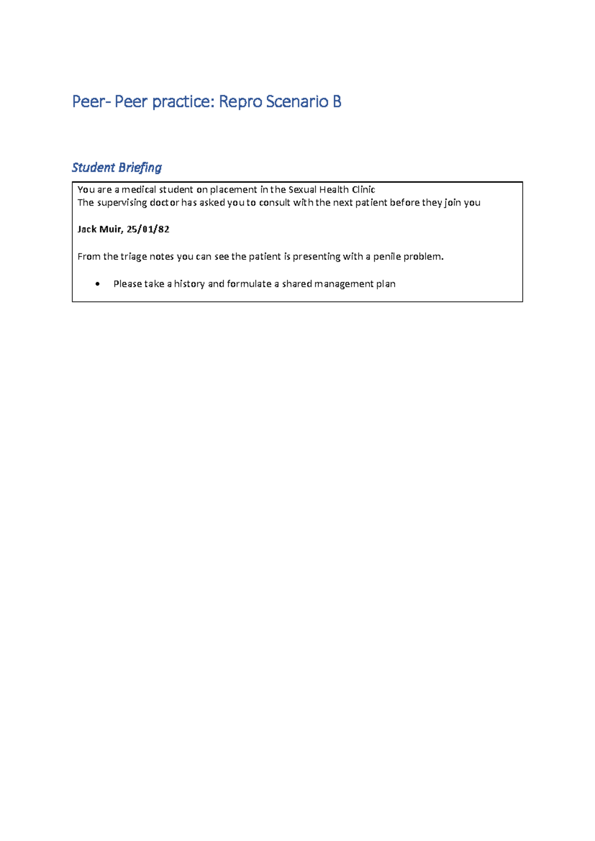 Repro Scenario B: Student Briefing for Sexual Health Clinic ...