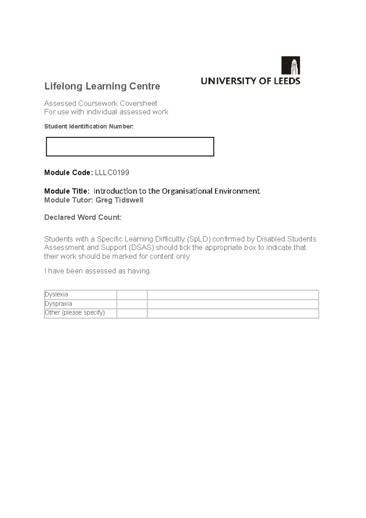 Cover and title page - Copy - Lifelong Learning Centre Assessed ...