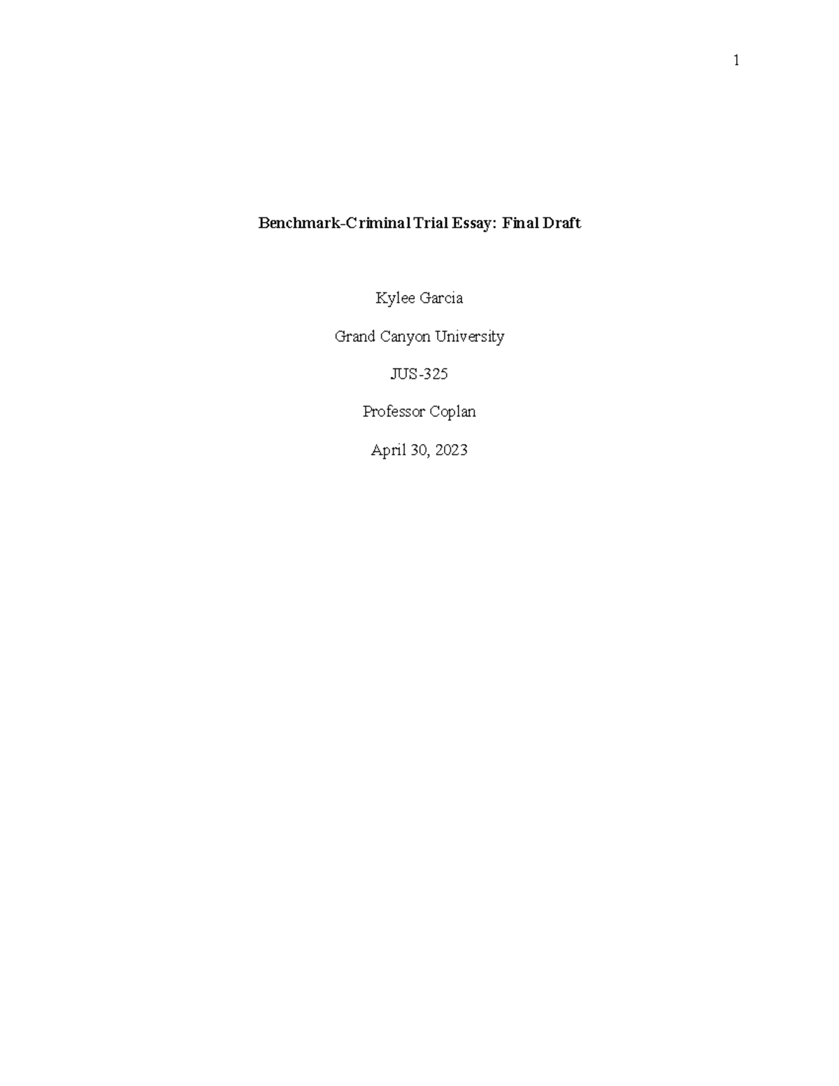 JUS- Benchmark Criminal Trial Essay: Final Draft Analysis - Studocu