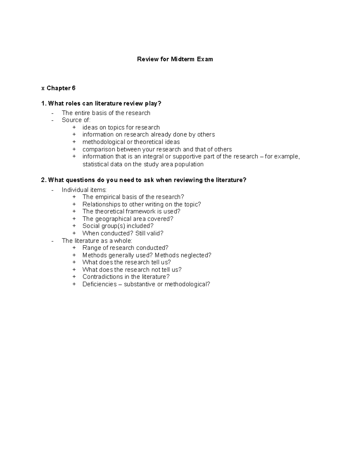 Chap 6 - Exams notes - Review for Midterm Exam x Chapter 6 1. What ...