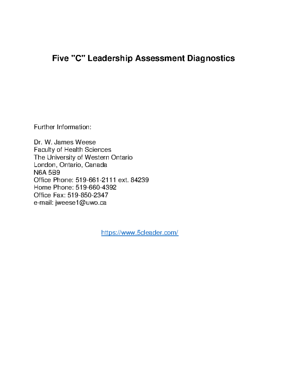 Five Leadership Assessment Diagnostics (5C) Interpretive Guide - Studocu