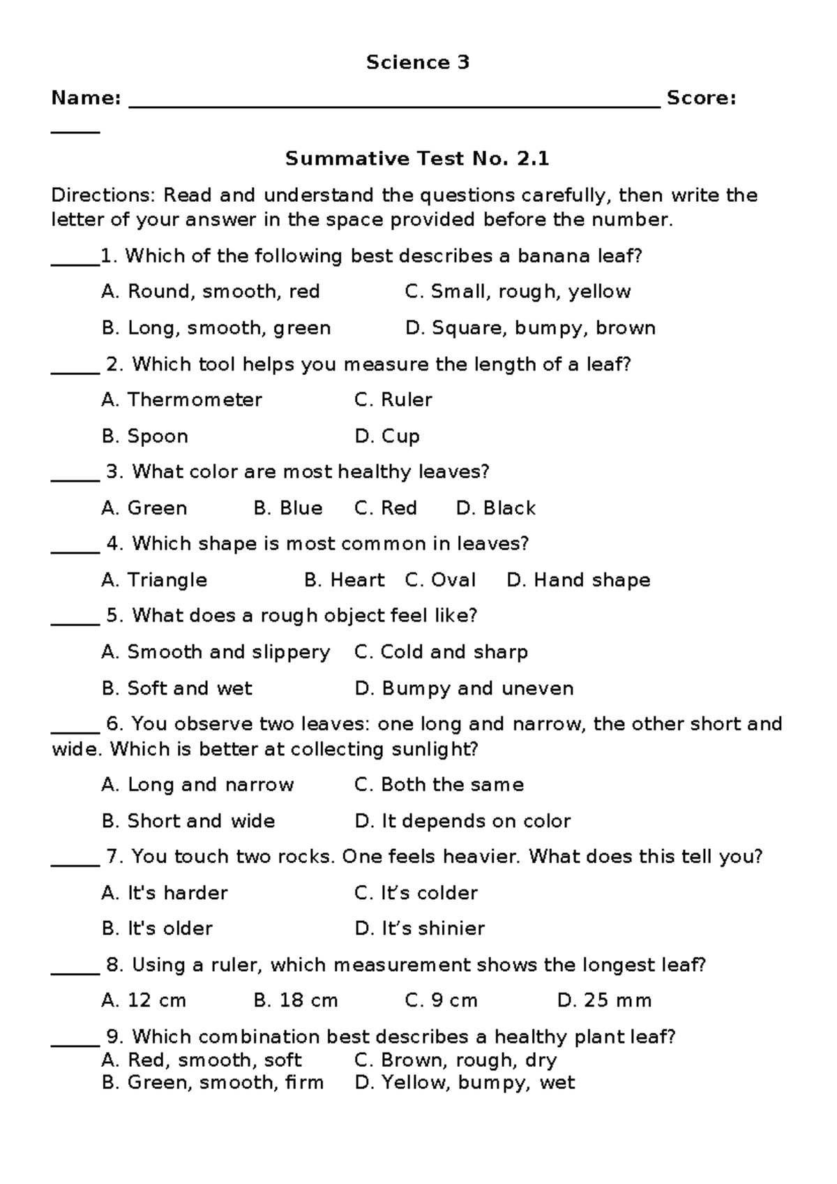 Science 3 - Summative Test No. 2.1 Reference Guide - Studocu
