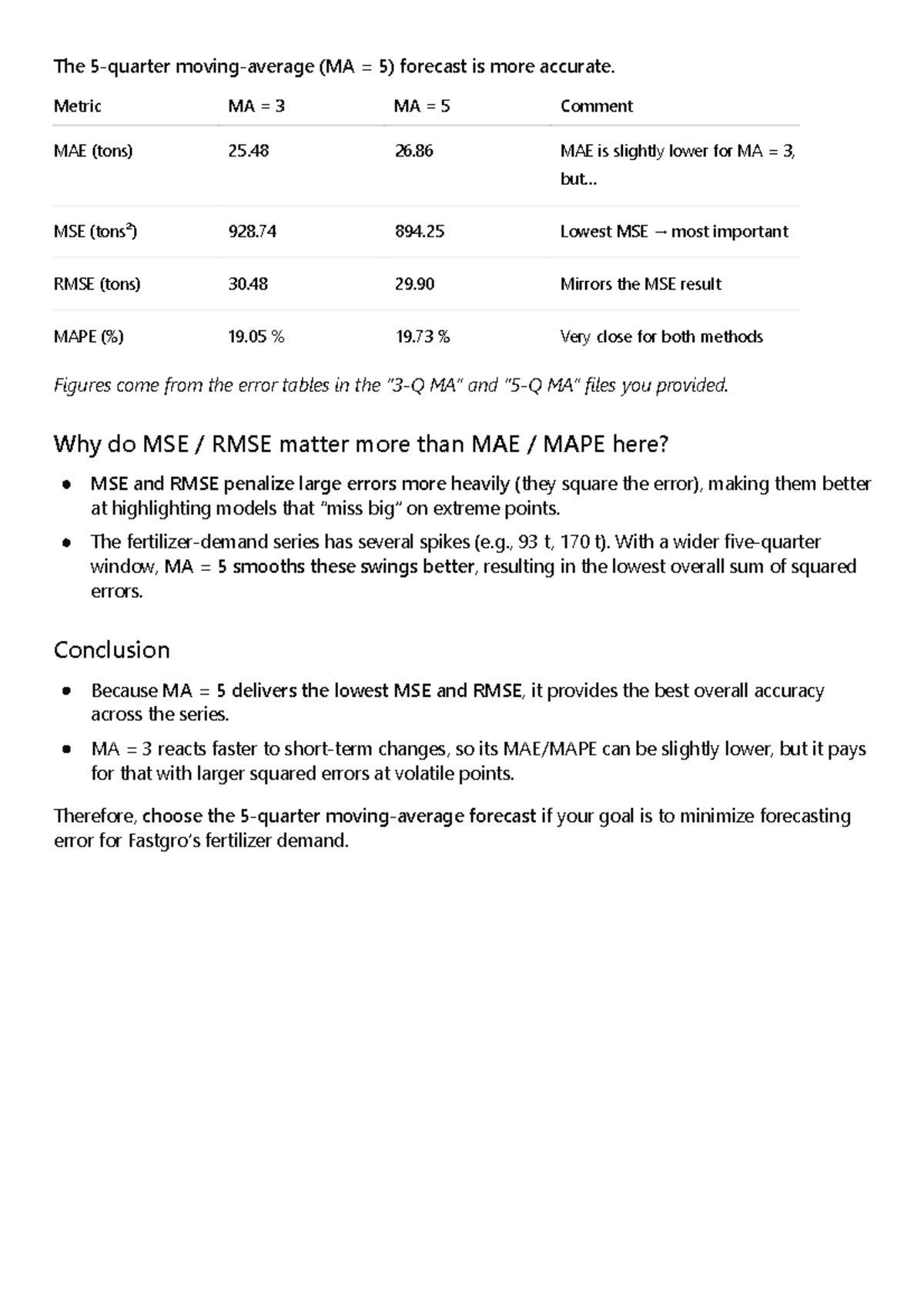 MA 5 vs MA 3: Forecast Accuracy Comparison (MA 5) - Studocu