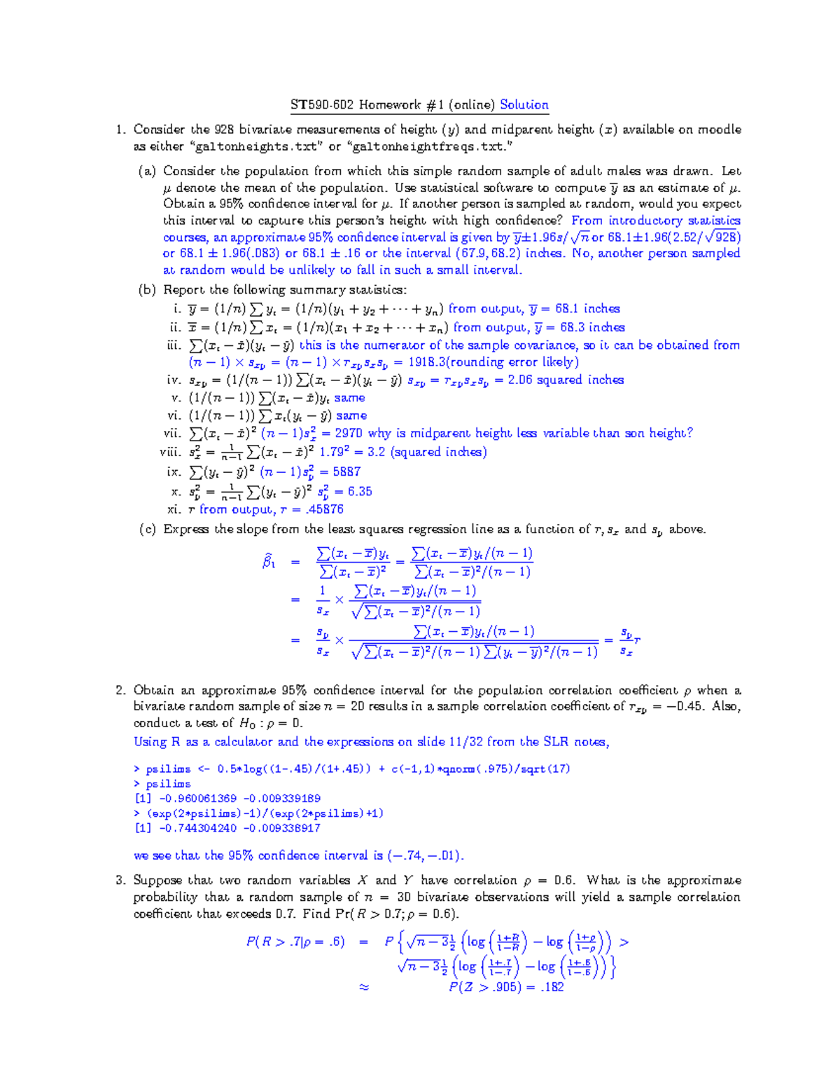 HW1: Bivariate Measurements & Confidence Intervals in Regression ...