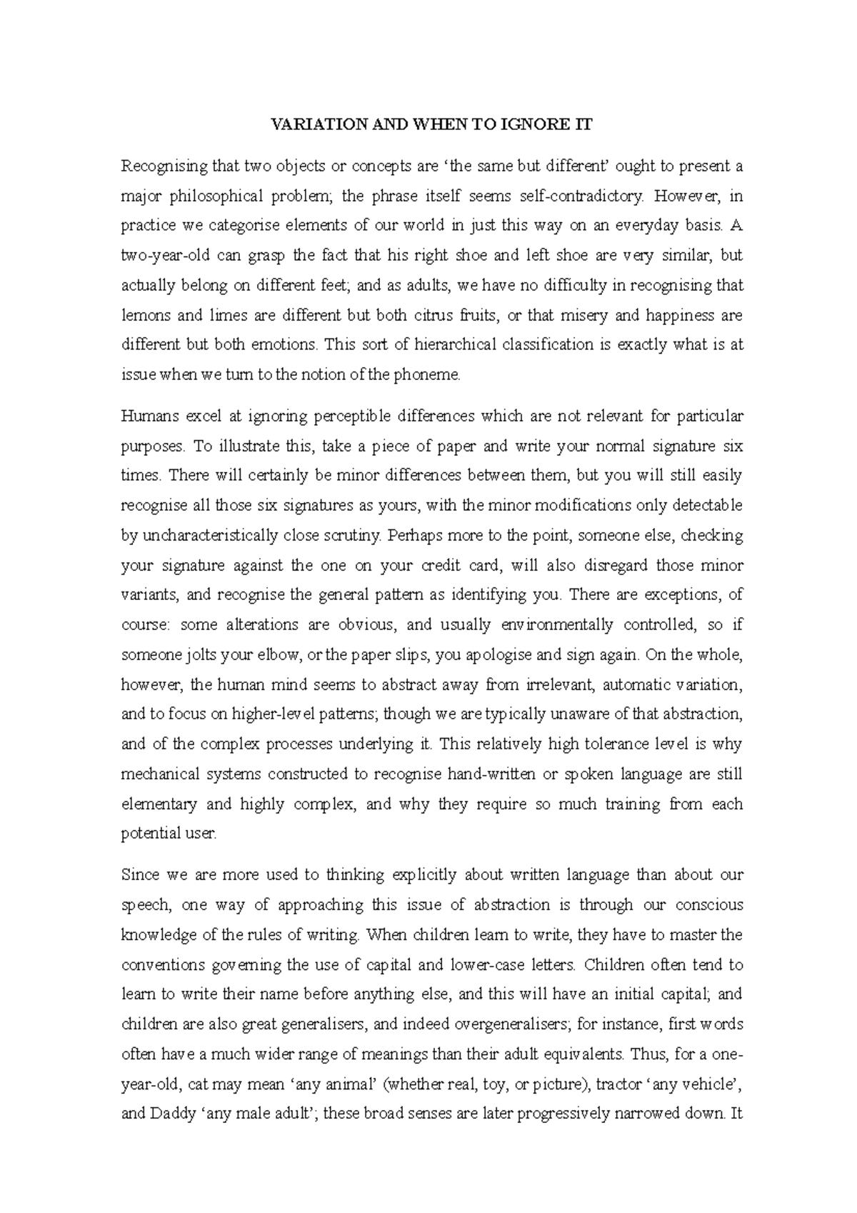 Variation and Its Role in Recognizing Patterns in Language - Studocu