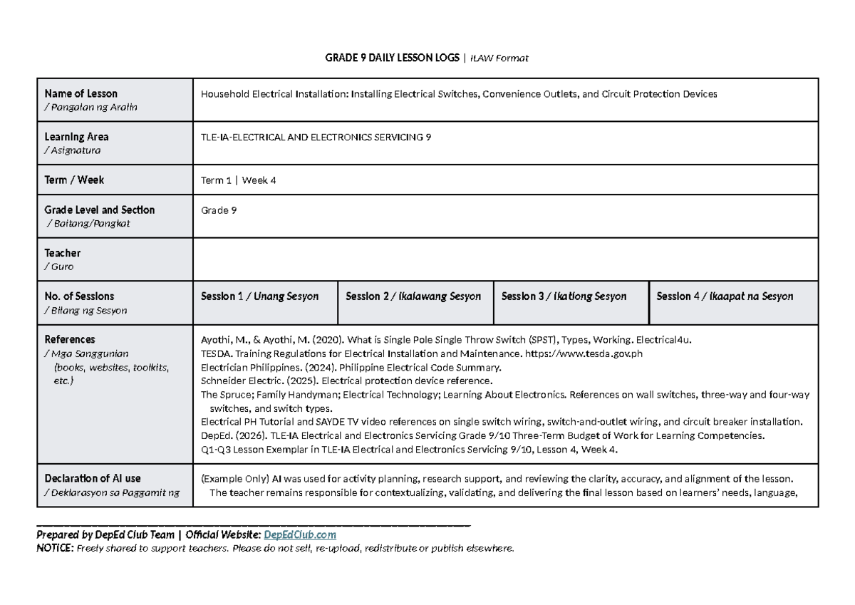 DTC ILAW DLL TLE-IA Electrical & Electronics Servicing 9 T1 W4 - Document Preview