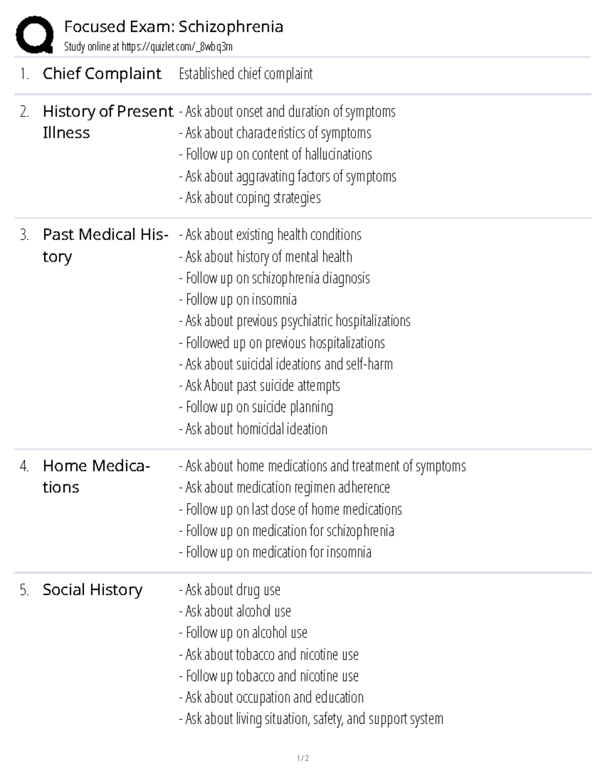 Focused Exam: Schizophrenia Study Guide for Sherpath - Studocu