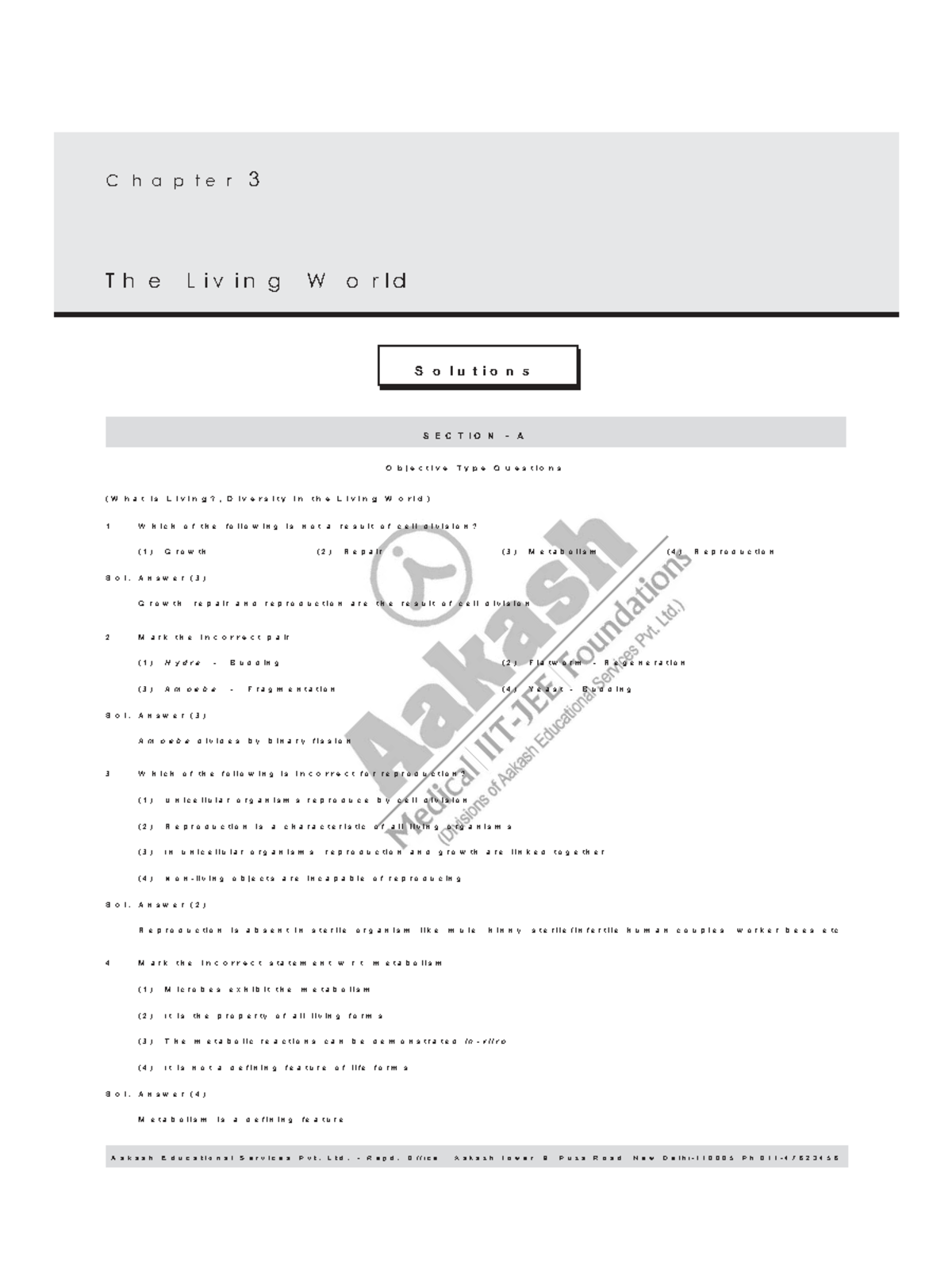 Aakash Botany Study Package 1 Solutions - Solutions SECTION - A ...