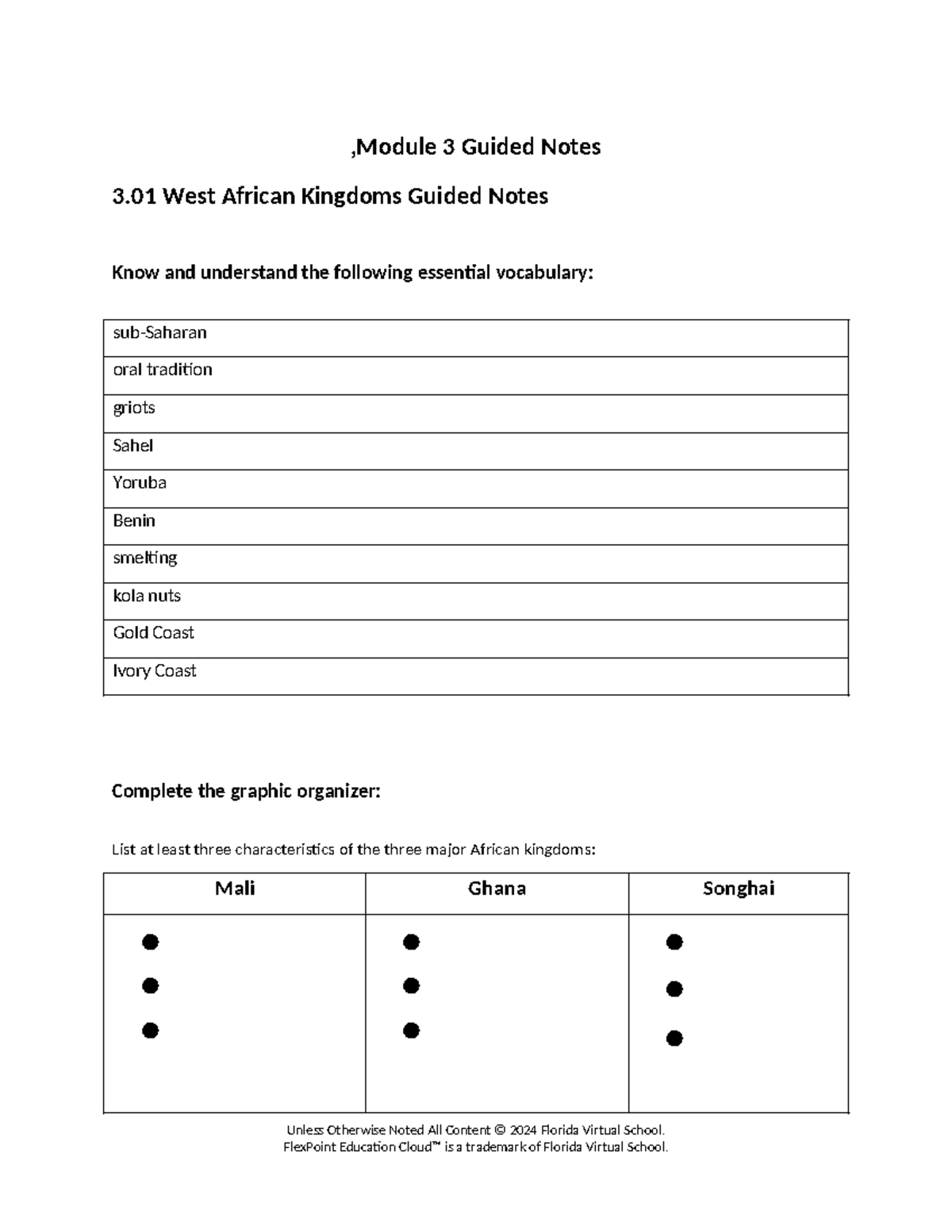 Module 3 Guided Notes: West African & Early Mesoamerican Civilizations ...