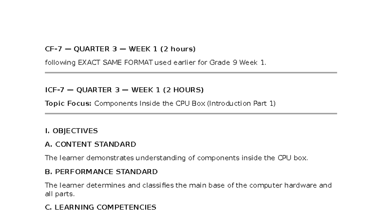 ICF 7 Q3W1-2: Understanding CPU Components (Intro Part 1) - Studocu