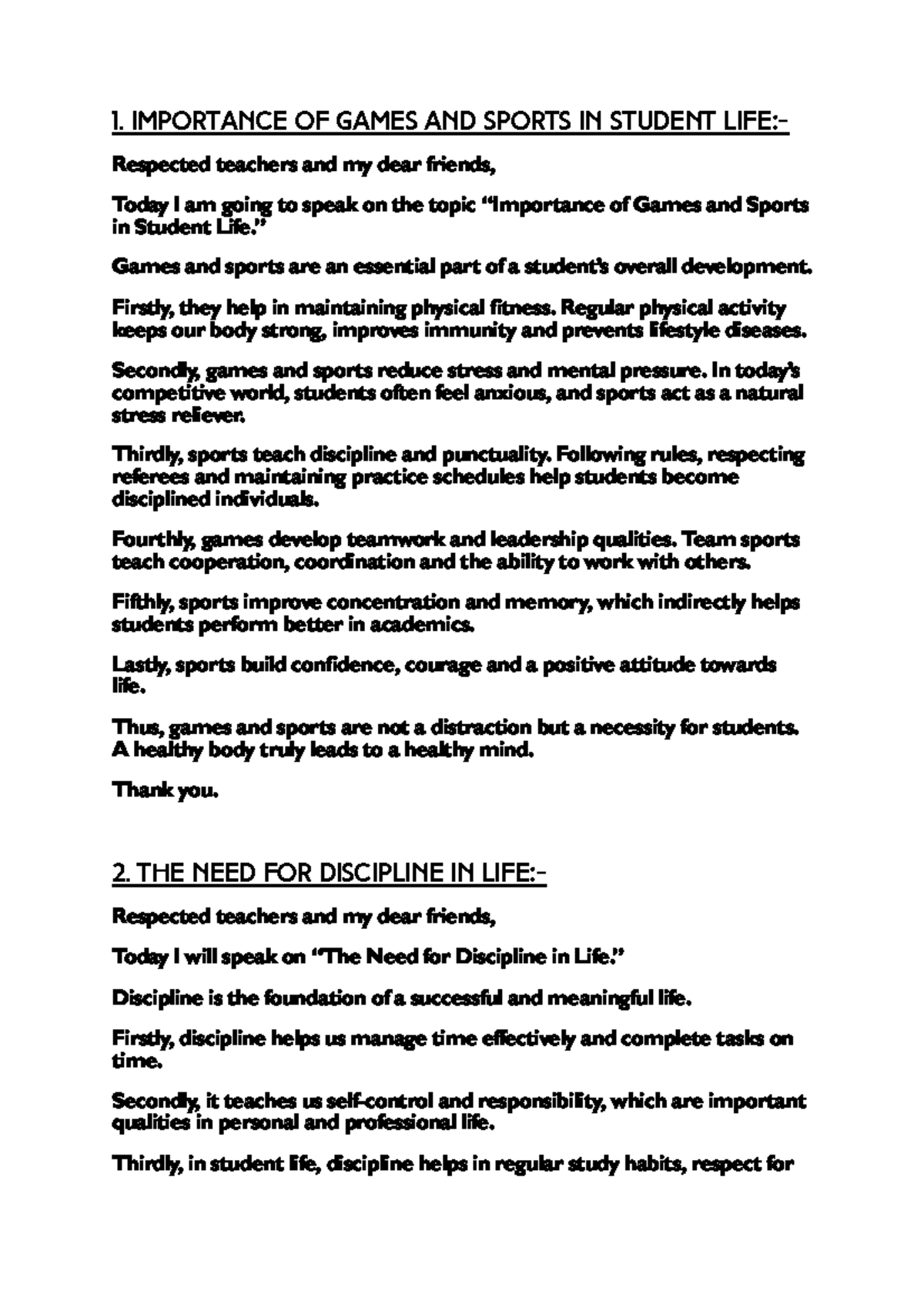 Importance of Sports and Discipline in Student Life: A Speech - Studocu