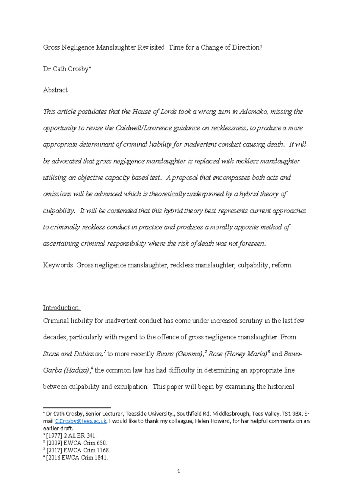 Revisiting Gross Negligence Manslaughter: A Call for Reform in Criminal ...