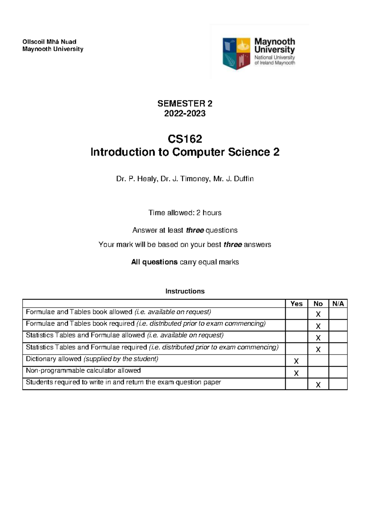 CS162 Summer 2023 Final Exam Solutions for Computer Science 2 - Studocu