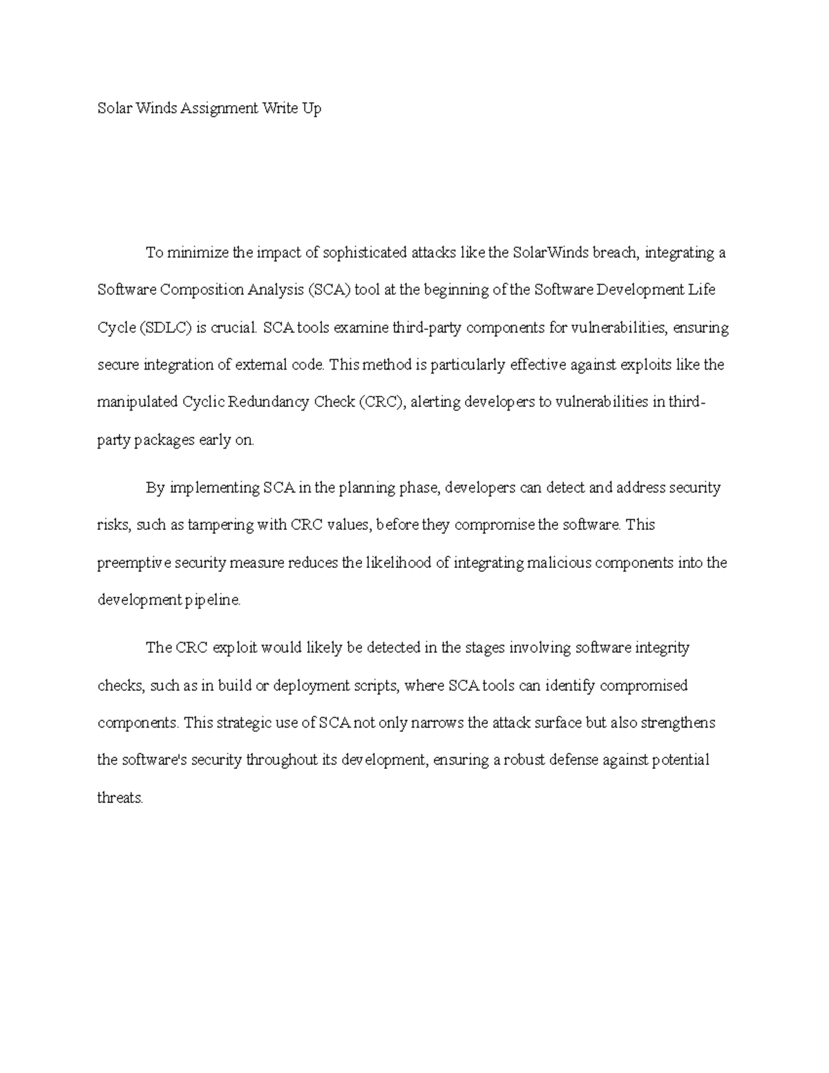 CS101: Solar Winds SCA Assignment Write-Up for Secure Software Dev ...