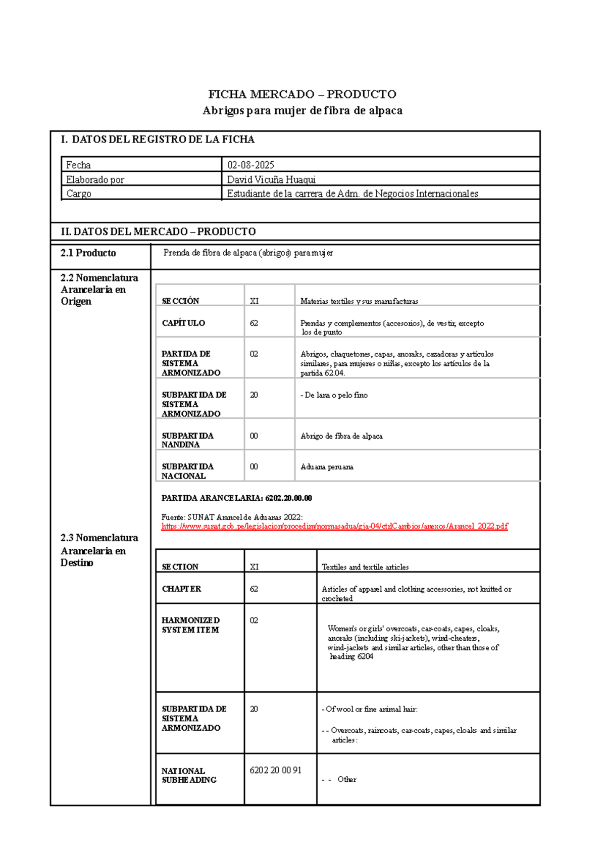 Ficha Técnica Alemania: Abrigos de Mujer de Fibra de Alpaca - Document Preview