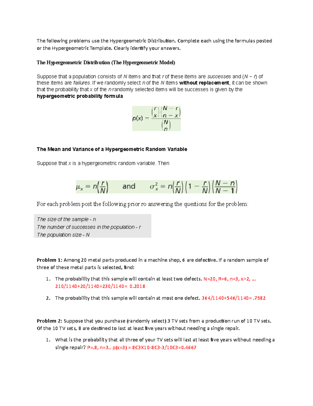 Chapter 5 Assignment 3 - Hypergeometric Distribution-1 - The following ...
