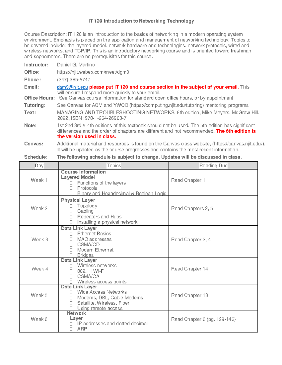 IT 120-101 Networking Technology Course Syllabus and Overview - Studocu