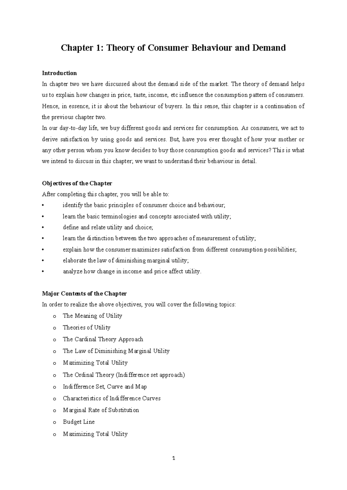 Chapter 1: Theory of Consumer Behaviour and Demand (ECON 101) - Studocu