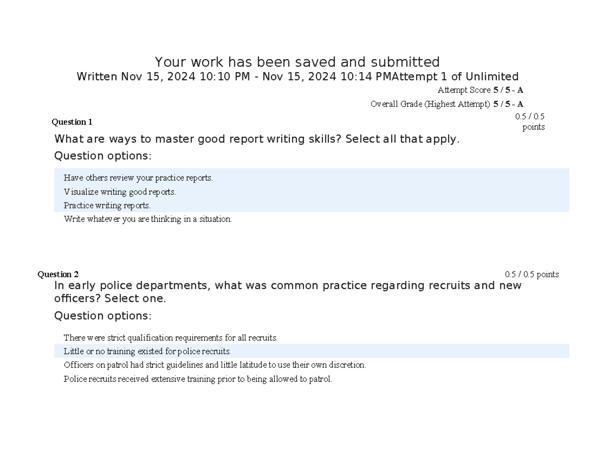 CJ 205 5-0 - 5-0 - Your work has been saved and submitted Written Nov ...