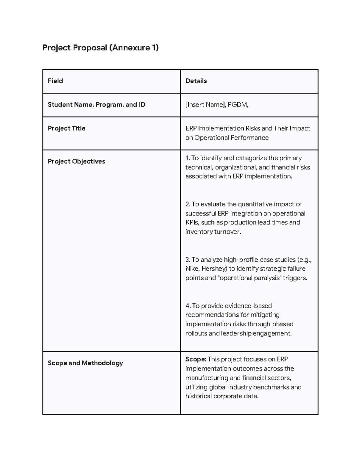 ERP Implementation Risk Proposal (PGDM) - Studocu