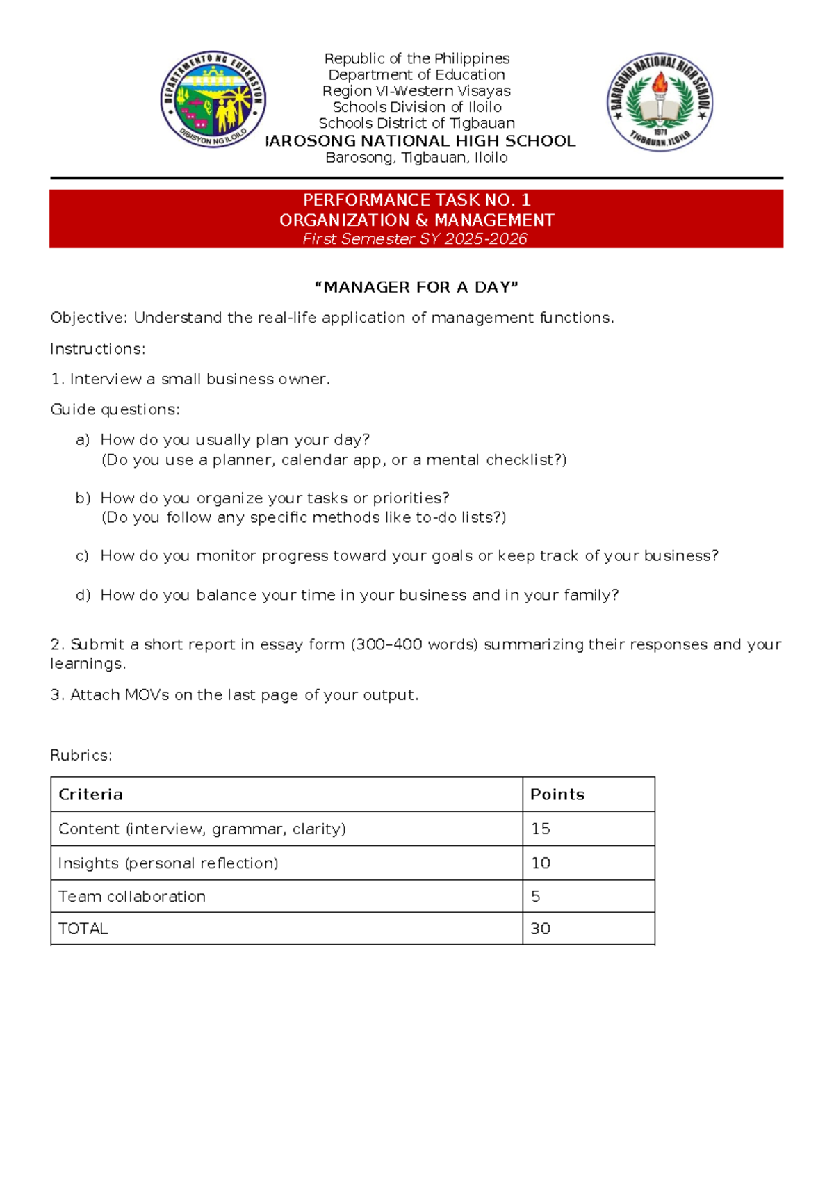 Performance Task 1: Org Management Q1 - Interview Insights ...