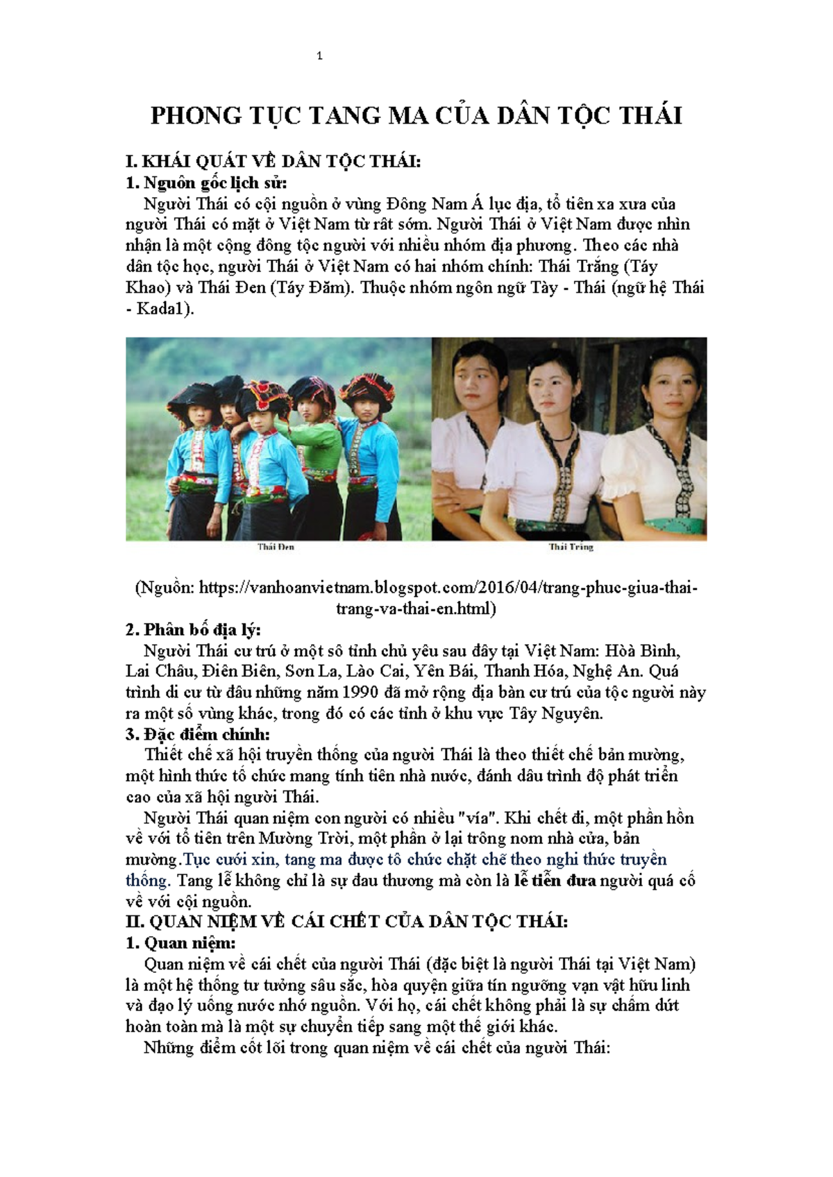 Phong Tục Tang Ma Của Dân Tộc Thái - Nhóm 2 Nghiên Cứu Văn Hóa - Studocu